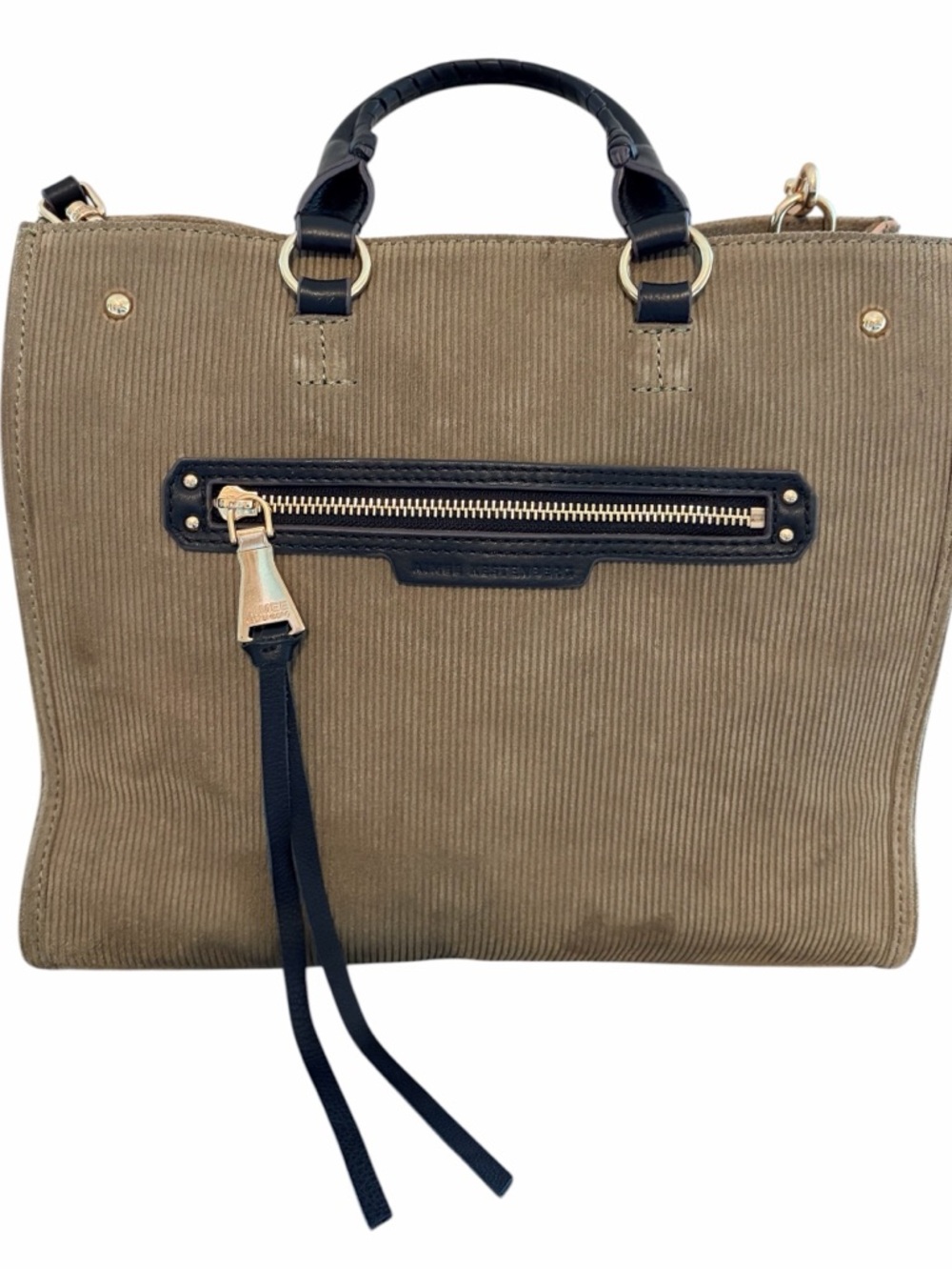 Aimee Kestenberg Corduroy Satchel Bag Taupe & Black Gold Hardware